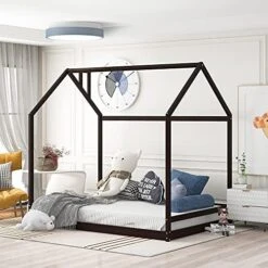 Twin House Bed, Floor Bed, Tent Bed, Wood Bed Frame With Roof For Toddlers Kids Boys Girls Teens, Box Spring Needed, Espresso -Safavieh Furniture 51WTDxCRKqL. AC