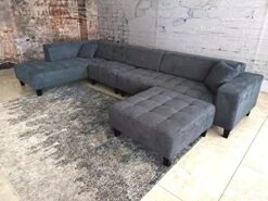 Stendmar 4pc 117" To 153" Upholstered Modern Dark Gray Microfiber Sectional Couch Sofa Chaise Chair Ottoman S1107LDG