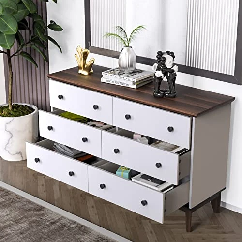 LYNSOM White Dresser For Bedroom, Modern 6 Drawer Double Dresser With Deep Drawers And Gold Knobs, Wood Storage Chest Of Drawers For Living Room, Office 5 LYNSOM White Dresser For Bedroom, Modern 6 Drawer Double Dresser With Deep Drawers And Gold Knobs, Wood Storage Chest Of Drawers For Living Room, Office - Image 5