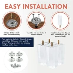 Ornavo Home Set Of 4 Square Mid-Century Modern 6 Inch Clear Acrylic Furniture Legs Replacement For Sofa, Couch, Armchair And Ottoman -Safavieh Furniture 51Wjs4EnA2L