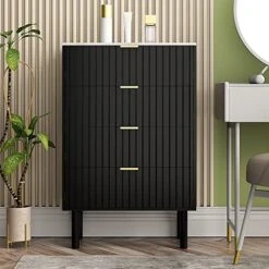 ANBUY Black 6 Drawer Double Dresser For Bedroom, Dual Chest Of Drawers Modern Dresser For Bedroom With Gold Handles Imitation Marble Texture (Black) -Safavieh Furniture 51X2qF4nReL. AC