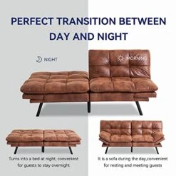 Opoiar Futon Sofa Bed Brown Faxu Memory Foam Leather Futon Split Seat,Modern Sleeper Sofa Love Seat，Folding Modern Sleeper Sofa For Small Space/Drom/Office/Apartment -Safavieh Furniture 51X3AEMpEiL