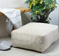 Chardin Home Unstuffed Ottoman, Cozy & Bohemian Pouf Covers, Hand Crafted Casual Seating, Footrest, Square Floor Pillow For Home, Office, Bedroom, Living Room, 20" X 20"x 8", Ivory-Grey.