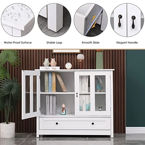 Nozama White Wine Cabinet With Storage Modern Buffet Server Sideboard With 2 Door Cabinets For Kitchen Room Kitchen Bar Storage Cabinet Cupboard 3 Nozama White Wine Cabinet With Storage Modern Buffet Server Sideboard With 2 Door Cabinets For Kitchen Room Kitchen Bar Storage Cabinet Cupboard - Image 3