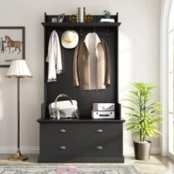 Voohek, Black 3-in-1,Hall Tree, Coat Rack Shoe Bench With Top Shelves Entryway, Living Room And Bedroom,Mudroom, 4 Hooks & Shelf Cabinet 23 Voohek, Black 3-in-1,Hall Tree, Coat Rack Shoe Bench With Top Shelves Entryway, Living Room And Bedroom,Mudroom, 4 Hooks & Shelf Cabinet -Safavieh Furniture 51X793isygL. AC