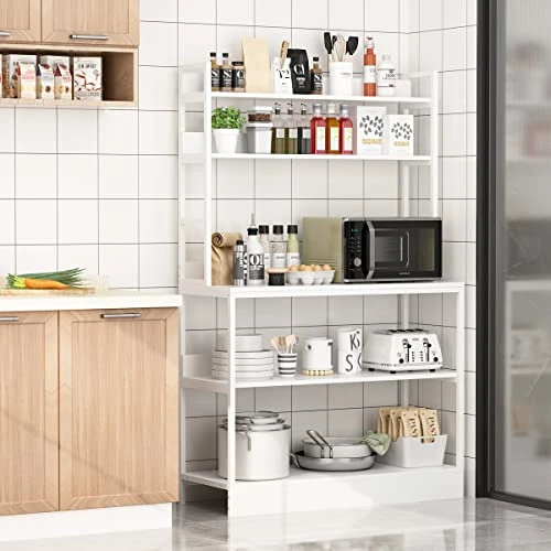 AIEGLE Large Kitchen Baker's Rack With Hutch, 5-Tier Freestanding Kitchen Storage Utility Shelf, Industrial Microwave Oven Stand Organizer Rack, White (39.4" W X 15.7" D X 63" H) 1 AIEGLE Large Kitchen Baker's Rack With Hutch, 5-Tier Freestanding Kitchen Storage Utility Shelf, Industrial Microwave Oven Stand Organizer Rack, White (39.4" W X 15.7" D X 63" H)