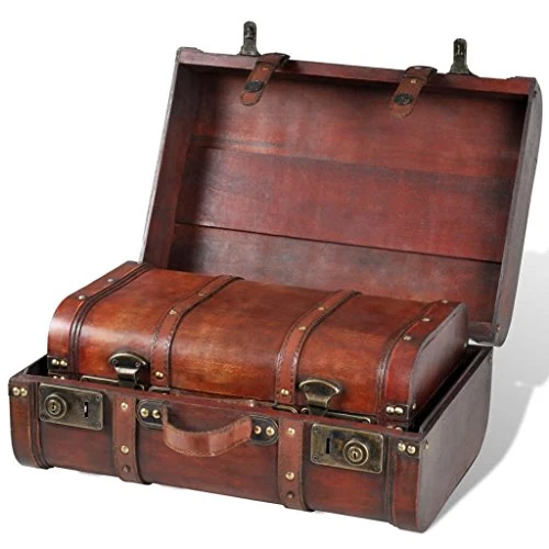 Wooden Treasure Chest Storage Trunk, 2 Pack Small + Large Decorative Chest With Lockable Latch And Leather Grip For Kids Gift Home Livingroom Bedroom Cafe Bar Hotel Decor 4 Wooden Treasure Chest Storage Trunk, 2 Pack Small + Large Decorative Chest With Lockable Latch And Leather Grip For Kids Gift Home Livingroom Bedroom Cafe Bar Hotel Decor - Image 4
