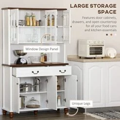 HOMCOM Kitchen Buffet With Hutch, Freestanding Pantry Cabinet With 6 Soft Closing Doors, 2 Drawers And 3-Level Adjustable Shelves, Storage Cabinet For Living Room, Dining Room, White -Safavieh Furniture 51XH9N7zOXL