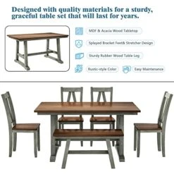 6 Piece Kitchen Dining Table Set, Wooden Rectangular Table And 4 Dining Chairs And 1 Bench Family Furniture For 6 Persons, Farmhouse Style (Walnut+Gray) -Safavieh Furniture 51XHi600v0L