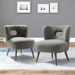 TINA'S HOME Modern Sherpa Accent Chair With Open Back & Wooden Legs, Upholstered Lamb Fleece Armless Slipper Chair, Comfy Faux Fur Cute Vanity Chair For Living Room Bedroom Office Makeup Room, Ivory 23 TINA'S HOME Modern Sherpa Accent Chair With Open Back & Wooden Legs, Upholstered Lamb Fleece Armless Slipper Chair, Comfy Faux Fur Cute Vanity Chair For Living Room Bedroom Office Makeup Room, Ivory -Safavieh Furniture 51XL0Hz4hBL. AC