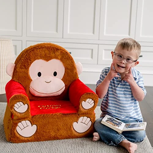 Animal Adventure Sweet Seats | Soft Plush Children's Character Chair-Curious George, Red/Brown 3 Animal Adventure Sweet Seats | Soft Plush Children's Character Chair-Curious George, Red/Brown - Image 3