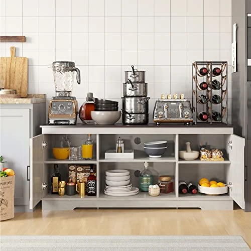 YITAHOME Buffet Cabinet, 59.5“ Farmhouse Sideboard Buffet Storage Cabinet With Barn Door Coffee Bar Cabinet With Capacity 300 Lbs For Home Dinning Living Room, Grey White/Espresso, 26“ Height 4 YITAHOME Buffet Cabinet, 59.5“ Farmhouse Sideboard Buffet Storage Cabinet With Barn Door Coffee Bar Cabinet With Capacity 300 Lbs For Home Dinning Living Room, Grey White/Espresso, 26“ Height - Image 4