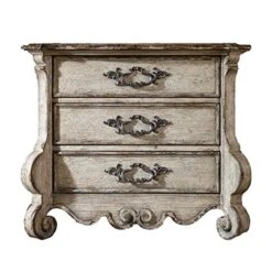 Beaumont Lane Traditional 3 Drawer Wooden Bedside Nightstand In Distressed Vintage White