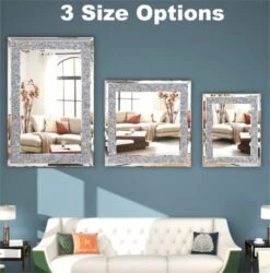 SHYFOY Crystal Mirrors For Wall Decor 35.4"X23.6" Decorative Wall Mirror Rectangle Silver Sparkly Crush Diamond Hanging Wall-Mounted Mirror For Living Room Stunning Home Décor Modern Glass Art -Safavieh Furniture 51XQI0TbqOL