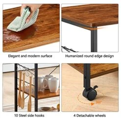 Mr IRONSTONE Kitchen Stand Microwave Cart 23.7'' For Small Space, Coffee Bar Table 3-Tier Rolling Utility Microwave Oven Rack On Wheels, Coffee Cart With Storage Bakers Rack With 10 Hooks, Vintage -Safavieh Furniture 51XQL33mHSL