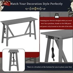 Merax 4-Piece Bar Table Set With USB Port And 3 Fabric Padded Stools W/Footrest, Rustic Bar Dining Set -Safavieh Furniture 51XSWxBxvWL