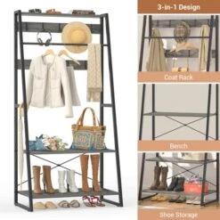 Unikito Coat Rack, 3-in-1 Hall Tree With Storage Shoe Rack, Freestanding Entryway Bench With Shelves, Industrial Entry Coat Stand With Metal Frame For Entrance, Foyer, Bedroom, Easy Assemble, Gray 10 Unikito Coat Rack, 3-in-1 Hall Tree With Storage Shoe Rack, Freestanding Entryway Bench With Shelves, Industrial Entry Coat Stand With Metal Frame For Entrance, Foyer, Bedroom, Easy Assemble, Gray -Safavieh Furniture 51XVtgGoV4L
