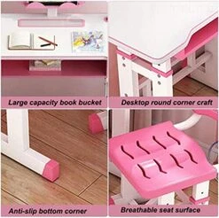 OLOTU Height Adjustable Kids Desk And Chair Set, Writing Table With LED Light And Drawer, PP Chair With Ergonomic Backrest, Pink 9 OLOTU Height Adjustable Kids Desk And Chair Set, Writing Table With LED Light And Drawer, PP Chair With Ergonomic Backrest, Pink -Safavieh Furniture 51XYIr9S2gL