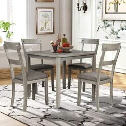 P PURLOVE 5 Piece Dining Table Set For 4,Mid-Century Table And Bench And 4 Faux Leather Dining Chairs For Home Kitchen Dining Room,Wood Kitchen Table Set For 4 -Safavieh Furniture 51XZ3jbO5KL. AC