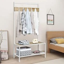 Tangkula Hall Tree With Bench And Shoe Storage, 3-In-1 Industrial Entryway Bench With Coat Rack, Wood Look Coat Rack Shoes Bench Storage Organizer For Home & Office, Coats/Hats/Shoes (Coffee) -Safavieh Furniture 51Xnh0qMdOL