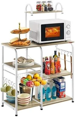 Mr IRONSTONE Bakers Rack Microwave Stand Kitchen Cart 35.5" Microwave Cart 3-Tier+4-Tier Kitchen Shelves For Spice Rack Organizer Coffee Station With 10 Hooks, Easy To Assemble (Vintage) 13 Mr IRONSTONE Bakers Rack Microwave Stand Kitchen Cart 35.5" Microwave Cart 3-Tier+4-Tier Kitchen Shelves For Spice Rack Organizer Coffee Station With 10 Hooks, Easy To Assemble (Vintage) -Safavieh Furniture 51Xx eLSaZL. AC