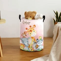 Cute Jungle Animals Personalized Laundry Basket Clothes Hamper With Handles Waterproof,Custom Collapsible Laundry Storage Baskets For Bedroom,Bathroom Decorative Large Capacity -Safavieh Furniture 51Xydl5M2ML