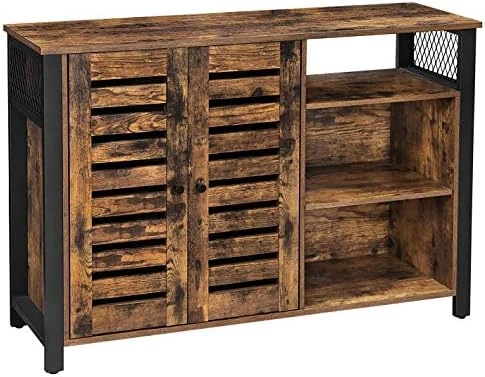 VASAGLE Lowell Sideboard, Kitchen Cabinet With Shutter Sliding Doors, Floor Storage Cupboard, Living Room, Hallway, 13.8" D X 39.4" W X 27.6" H, Rustic Brown 6 VASAGLE Lowell Sideboard, Kitchen Cabinet With Shutter Sliding Doors, Floor Storage Cupboard, Living Room, Hallway, 13.8" D X 39.4" W X 27.6" H, Rustic Brown - Image 6
