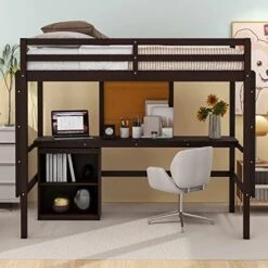 CITYLIGHT Twin Loft Bed With Stairs And Desk, Wooden Loft Bed Twin With Storage Shelves And Blackboard,Multi-Function Twin Size Loft Bed Frame For Kids Teens, White 24 CITYLIGHT Twin Loft Bed With Stairs And Desk, Wooden Loft Bed Twin With Storage Shelves And Blackboard,Multi-Function Twin Size Loft Bed Frame For Kids Teens, White -Safavieh Furniture 51YAP8SiFJL. AC