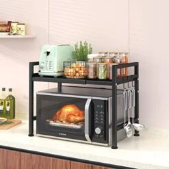 PUSDON Microwave Oven Rack, Adjustable Shelf With Hooks & 100lbs Capacity, 2-Tier Organizer For Kitchen Counter In Black-Microparticles 18 PUSDON Microwave Oven Rack, Adjustable Shelf With Hooks & 100lbs Capacity, 2-Tier Organizer For Kitchen Counter In Black-Microparticles -Safavieh Furniture 51YEk25JaQL