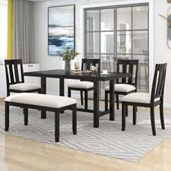 Harper & Bright Designs 6 Piece Dining Table Set With Bench, Wood Kitchen Table Set With Table And 4 Chairs, Ivory White And Cherry 23 Harper & Bright Designs 6 Piece Dining Table Set With Bench, Wood Kitchen Table Set With Table And 4 Chairs, Ivory White And Cherry -Safavieh Furniture 51YOT1MN7L. AC