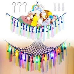 QUEEN KING Large Stuffed Animal Net Or Hammock With LED Light, Boho Hanging Stuff Animals Storage Organizer With Tassels Wall Corner Animal Hammock Holder Organizer Toy Hammock(Green) 15 QUEEN KING Large Stuffed Animal Net Or Hammock With LED Light, Boho Hanging Stuff Animals Storage Organizer With Tassels Wall Corner Animal Hammock Holder Organizer Toy Hammock(Green) -Safavieh Furniture 51YPYkuq 6L