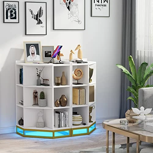 PAKASEPT Corner Cabinet With 16 Modes Lighting, Corner Storage With USB Ports And Outlets And Ambient Light, Wooden Corner Bookshelf With 9 Cubes For Playroom, Bedroom, Living Room 2 PAKASEPT Corner Cabinet With 16 Modes Lighting, Corner Storage With USB Ports And Outlets And Ambient Light, Wooden Corner Bookshelf With 9 Cubes For Playroom, Bedroom, Living Room - Image 2