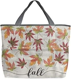 Extra Large Mesh Beach Bag, Pumpkin Maple Leaf Waterproof Beach Bag Lightweight Tote Bag With Pockets Foldable Organizer Storage Bag For Picnic Travel Farmhouse Fall Rustic Burlap Backdrop -Safavieh Furniture 51YUmJFQc7L. AC