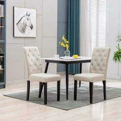 CRECQ Fabric Dining Chairs,Modern Tufted Solid Wood Padded Parsons Chair For Dining Room Set Of 6(Cream) -Safavieh Furniture 51YW7ceRMwL