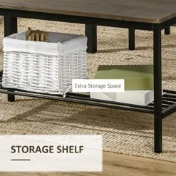 HOMCOM Industrial Dining Table Set, Kitchen Table And Chairs For 4, Dinner Table With Bench Set With Metal Frame & Storage Shelf, 4 Piece Dinette Set For Dining Room, Rustic Brown -Safavieh Furniture 51YXb83JjZL