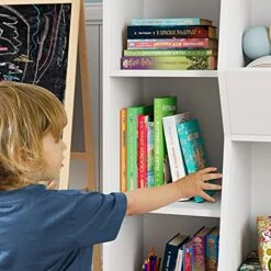 URKNO Modern Kids Bookcase, Toy Organizers And Storage, 5 Cubby Children Bookshelf, Large Toy Storage Cabinet For Playroom, Bedroom, Nursery, White -Safavieh Furniture 51YYOf54KhL