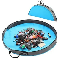 BBpara - Toy Storage Bag And Play Mat For Building Bricks & Blocks - Portable Zipper Toy Storage Bag - Designed For Kids Entertainment And Toy Storage To Keep The Room Neat & Tidy - Blue