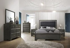 – 6-Piece Gray Wood With Faux Leather Headboard Queen Bedroom Set. Bed, Dresser, Mirror, Chest, 2 Night Stands -Safavieh Furniture 51Ybq3PYwwL. AC