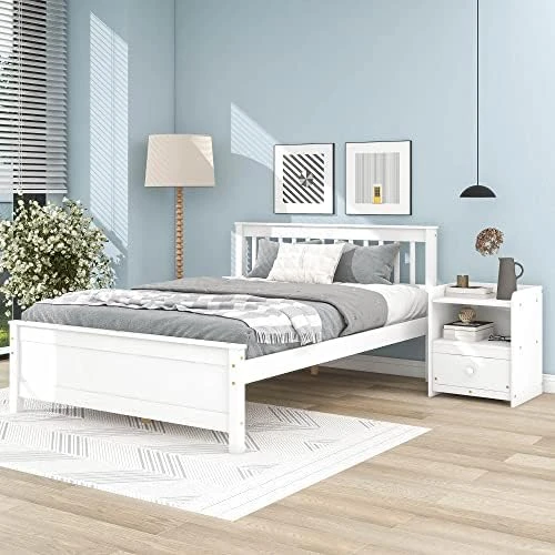 MOEO Twin Wood Bed Frame With Nightstand, Headboard And Footboard, For Kids, Bedroom Furniture, Home, No Spring Box Required & Easy Assembly, White 5 MOEO Twin Wood Bed Frame With Nightstand, Headboard And Footboard, For Kids, Bedroom Furniture, Home, No Spring Box Required & Easy Assembly, White - Image 5