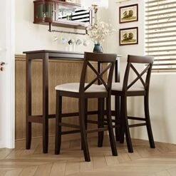 LZ LEISURE ZONE Dining Table Set For 2, Farmhouse Rustic 3-Piece Counter Height Set, Wood Dining Room Table Set With 2 Storage Drawers And 2 Stools For Small Places, White+Brown 28 LZ LEISURE ZONE Dining Table Set For 2, Farmhouse Rustic 3-Piece Counter Height Set, Wood Dining Room Table Set With 2 Storage Drawers And 2 Stools For Small Places, White+Brown -Safavieh Furniture 51Yfu08bBYL. AC