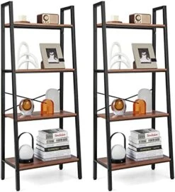 Tangkula 3-Tier Ladder Bookshelf, Industrial Wooden Bookcase W/Metal Frame, Anti-Toppling Device, Freestanding Display Shelf Plant Stand, Storage Rack For Home Office Living Room Kitchen (1, 3-Tier) -Safavieh Furniture 51YhuuayKNL. AC