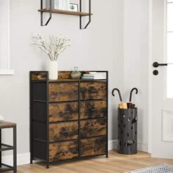SONGMICS Drawer Dresser, Closet Storage Dresser, Chest Of Drawers, 8 Fabric Drawers And Metal Frame With Handles, Rustic Brown And Black ULTS124B01 -Safavieh Furniture 51YiLd8tcrL