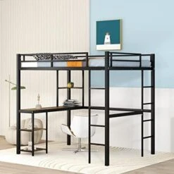 Harper & Bright Designs Full Size Loft Bed With Desk, Heavy Duty Metal Loft Bed Full With Shelves, Full Loft Bed Frame For Kids,Teens, No Box Spring Needed,Silver -Safavieh Furniture 51YjrxcRZJL. AC
