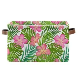 ALAZA Rectangular Foldable Storage Bin Floral Exotic Tropical Collapsible Waterproof Laundry Hamper Baby Nursery Basket Organizer With Handles For Closet Toys Gifts 1PCS