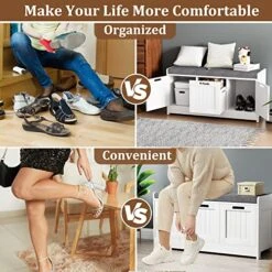 JEROAL Shoe Bench With Removable Cushion, Storage Bench With 3 Drawers, Multifunctional Wood Shoe Organizer Bench For Entryway, Mudroom, Hallway, Closet And Garage -Safavieh Furniture 51YysdMrzdL