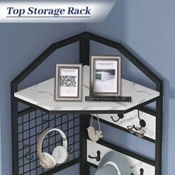 OIOG Corner Hall Tree, Industrial Corner Coat Rack With Hooks And Storage Shelf For Entryway, Hallway Corner Organizer With Shoes Rack (White Shelf) -Safavieh Furniture 51Z08ERZbRL