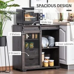 HOMCOM Industrial Sideboard Buffet Cabinet, Kitchen Cabinet, Coffee Bar Cabinet With 2 Drawers, 2 Open Shelves And Metal Mesh Sliding Door, Dark Brown -Safavieh Furniture 51ZEBmAbQlL