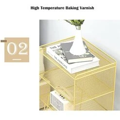 FURUIWUFENG Nightstand Iron Bedside Tables Metal Nightstand With 2 Open Storage Minimalist Style Tall End Table For Bedroom Living Room Office 23.6" H End Table (Color : Gold) -Safavieh Furniture 51ZLthdZmzS