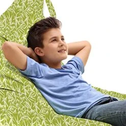 Ambesonne Bamboo Print Lounger Chair Bag, Japanese Botany Art Inspired Botanical Fresh Leaves Silhouette, High Capacity Storage With Handle Container, Lounger Size, Apple Green Pale Yellow