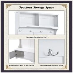 Gosuna Hall Tree Storage Bench 3-in-1 Entryway Coat Rack With 4 Double Hooks Wood Entryway Bench With Storage (White) -Safavieh Furniture 51ZRoIRjCnL